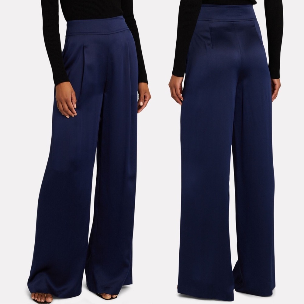 🆕 INTERMIX Navy Siobhan Silk Wide-Leg Pants